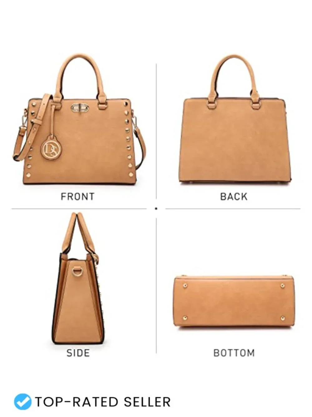 Women's Satchel Handbag Work Tote Shoulder Bag with Matching Clutch Set Vegan